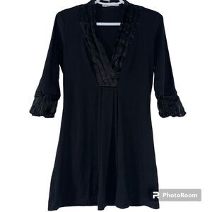 Anne Fontaine Black Palmier V- neck Bell Sleeve Mini Dress Size FR 38  US 4